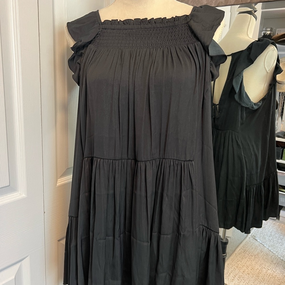 Free People Black Square Neck Sleeveless Tunic